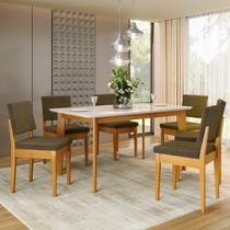 Conjunto Sala de Jantar 6 Cadeiras Tampo de Vidro Siera Marrom Cerejeira/Tabaco