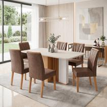 Conjunto Sala de Jantar 6 Cadeiras Tampo MDF Astrid Apogeu Marrom Amêndoa Clean/Off White/Avelã Conjunto Sala de Jantar 6 Cadeiras Tampo MDF Astrid Apogeu Marrom Amêndoa Clean/Off White/Avelã