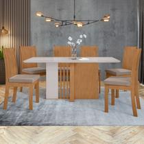 Conjunto Sala de Jantar 6 Cadeiras Tampo MDF Astrid Athenas Amêndoa Clean/Off White/Animale Bege Conjunto Sala de Jantar 6 Cadeiras Tampo MDF Astrid Athenas Amêndoa Clean/Off White/Animale Bege