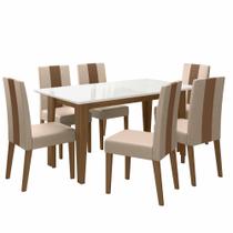 Conjunto Sala de Jantar 6 Cadeiras Tampo Retangular 160cm com Vidro Liz Carvalho Off White Linea Marfim - Poliman
