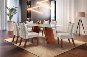 Conjunto Sala de Jantar 6 Cadeiras Tampo Vidro MDF Atlanta Chanfro Premium - Espresso Móveis