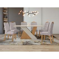Conjunto Sala de Jantar 6 Cadeiras Vênus Lopas Amêndoa Clean/Off White/Linho Rustico