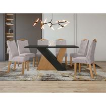 Conjunto Sala de Jantar 6 Cadeiras Vênus Lopas Amêndoa Clean/Preto Fosco/Linho Rustico