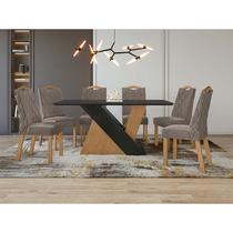 Conjunto Sala de Jantar 6 Cadeiras Vênus Lopas Amêndoa Clean/Preto Fosco/Suede Animale Bege