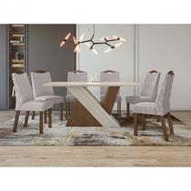 Conjunto Sala de Jantar 6 Cadeiras Vênus Lopas Imbuia Clean/Off White/Linho Rustico