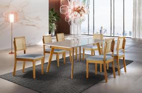 Conjunto Sala de Jantar 6 Lugares Aline Mesa e Cadeiras Madeira Maciça Encosto Telinha