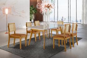 Conjunto Sala de Jantar 6 Lugares Egito Mesa e Cadeiras Madeira Maciça Rattan e material sintético Caramelo Conjunto Sala de Jantar 6 Lugares Egito Mesa e Cadeiras Madeira Maciça Rattan e material sintético Caramelo