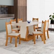 Conjunto Sala de Jantar 6 Lugares Genebra em MDF Mel e Bege Conjunto Sala de Jantar 6 Lugares Genebra em MDF Mel e Bege