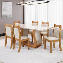 Conjunto Sala de Jantar 6 Lugares Genebra Tampo de Vidro MDF Mel Off White Conjunto Sala de Jantar 6 Lugares Genebra Tampo de Vidro MDF Mel Off White