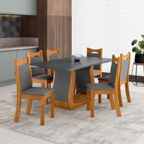 Conjunto Sala de Jantar 6 Lugares Genebra Tampo MDF Mel e Cinza Conjunto Sala de Jantar 6 Lugares Genebra Tampo MDF Mel e Cinza