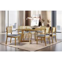 Conjunto Sala de Jantar 6 Lugares Karol Mesa e Cadeiras Madeira Maciça e Rattan Móveis Mix Conjunto Sala de Jantar 6 Lugares Karol Mesa e Cadeiras Madeira Maciça e Rattan Móveis Mix