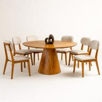 Conjunto Sala de Jantar 6 Lugares Lara Mesa Redonda 135cm e 6 Cadeiras Madeira Maciça Móveis Mundial Conjunto Sala de Jantar 6 Lugares Lara Mesa Redonda 135cm e 6 Cadeiras Madeira Maciça Móveis Mundial