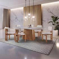 Conjunto Sala de Jantar 6 Lugares Lotus Mesa e Cadeiras Madeira Maciça e Tecido Linho Luxo