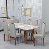 Conjunto Sala de Jantar 6 Lugares Madeira Eucalipto Ametista Marrom/Caramelo/Bege Claro Conjunto Sala de Jantar 6 Lugares Madeira Eucalipto Ametista Marrom/Caramelo/Bege Claro
