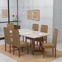 Conjunto Sala de Jantar 6 Lugares Madeira Eucalipto Ametista Móveis Meneghetti