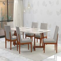 Conjunto Sala de Jantar 6 Lugares Madeira Eucalipto Safira Marrom/Caramelo/Bege Claro Conjunto Sala de Jantar 6 Lugares Madeira Eucalipto Safira Marrom/Caramelo/Bege Claro
