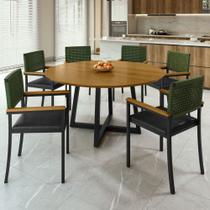 Conjunto Sala de Jantar 6 Lugares Madri com Braço Mesa Redonda 150cm Tampo Mdf Coliseu