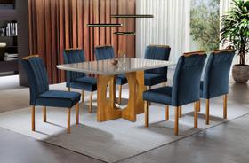 Conjunto Sala de Jantar 6 Lugares Mesa Barcelona e 6 Cadeiras Juliana Azul Conjunto Sala de Jantar 6 Lugares Mesa Barcelona e 6 Cadeiras Juliana Azul