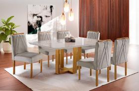 Conjunto Sala de Jantar 6 Lugares Mesa e Cadeiras Madeira Maciça e Tampo Com Vidro