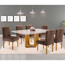 Conjunto Sala de Jantar 6 Lugares Mesa Lisy Madeira Maciça e 6 Cadeiras Safira Veludo Móveis Mundial Conjunto Sala de Jantar 6 Lugares Mesa Lisy Madeira Maciça e 6 Cadeiras Safira Veludo Móveis Mundial