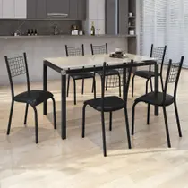 Conjunto Sala de Jantar 6 Lugares Mesa Tampo Vidro 140x75cm Bella