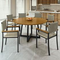 Conjunto Sala de Jantar 6 Lugares Redonda 150cm Tampo Mdf Mesa Coliseu com Cadeiras com Braço Madri
