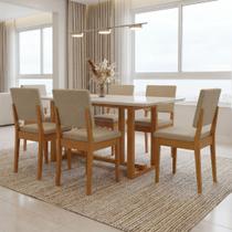 Conjunto Sala de Jantar 6 Lugares Retangular com Tampo de Vidro Mesa Filadélfia Cadeiras Miami