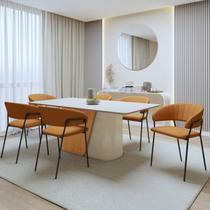 Conjunto Sala de Jantar 6 Lugares Retangular com Tampo Mdf Luar Cadeiras Estofadas Conjunto Sala de Jantar 6 Lugares Retangular com Tampo Mdf Luar Cadeiras Estofadas