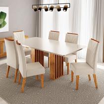 Conjunto Sala de Jantar 6 Lugares Retangular Tampo de Mdf Jersey Mel/Blonde/Bege - Casa Giulia
