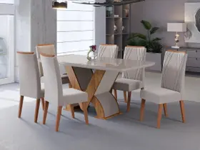 Conjunto Sala de Jantar 6 Lugares Retangular Tampo de MDF Vegas Yescasa