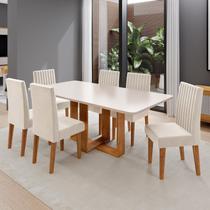Conjunto Sala de Jantar 6 Lugares Retangular Tampo de MDF Victoria Bege/Mel/Blonde Conjunto Sala de Jantar 6 Lugares Retangular Tampo de MDF Victoria Bege/Mel/Blonde