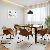 Conjunto Sala de Jantar 6 Lugares Retangular Tampo de Vidro 160X85cm Mesa Smart com Cadeiras Lodelô