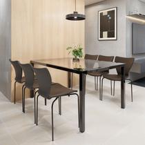 Conjunto Sala de Jantar 6 Lugares Retangular Tampo de Vidro 160x85cm Mesa Smart com Cadeiras Mono Preto Conjunto Sala de Jantar 6 Lugares Retangular Tampo de Vidro 160x85cm Mesa Smart com Cadeiras Mono Preto