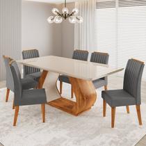 Conjunto Sala de Jantar 6 Lugares Retangular Tampo de Vidro e MDF Dai Yescasa Conjunto Sala de Jantar 6 Lugares Retangular Tampo de Vidro e MDF Dai Yescasa