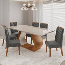 Conjunto Sala de Jantar 6 Lugares Retangular Tampo de Vidro e Mdf Desire Conjunto Sala de Jantar 6 Lugares Retangular Tampo de Vidro e Mdf Desire