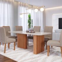 Conjunto Sala de Jantar 6 lugares Retangular Tampo de Vidro/MDF Ester Cadeiras Clarice Wood Conjunto Sala de Jantar 6 lugares Retangular Tampo de Vidro/MDF Ester Cadeiras Clarice Wood