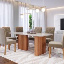 Conjunto Sala de Jantar 6 lugares Retangular Tampo de Vidro/MDF Ester Cadeiras Fernanda Wood Conjunto Sala de Jantar 6 lugares Retangular Tampo de Vidro/MDF Ester Cadeiras Fernanda Wood