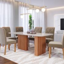 Conjunto Sala de Jantar 6 lugares Retangular Tampo de Vidro/MDF Ester Cadeiras Fernanda Wood Conjunto Sala de Jantar 6 lugares Retangular Tampo de Vidro/MDF Ester Cadeiras Fernanda Wood
