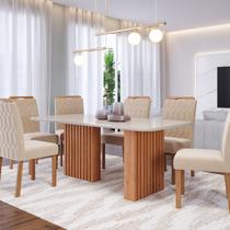 Conjunto Sala de Jantar 6 Lugares Retangular Tampo de Vidro/MDF Ester Cadeiras Paola Wood Marrom/Cinamomo/Nude