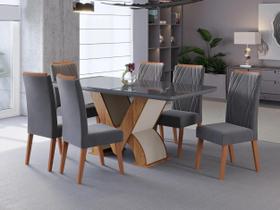 Conjunto Sala de Jantar 6 Lugares Retangular Tampo de Vidro Vegas Mel e Cinza Yescasa