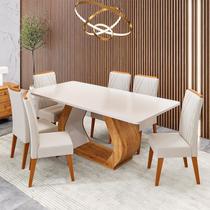 Conjunto Sala de Jantar 6 Lugares Retangular Tampo em MDF Midy Yescasa Bege/Mel/Blonde Conjunto Sala de Jantar 6 Lugares Retangular Tampo em MDF Midy Yescasa Bege/Mel/Blonde