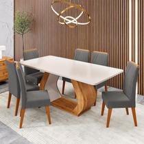 Conjunto Sala de Jantar 6 Lugares Retangular Tampo em MDF Midy Yescasa Cinza/Mel/Blonde Conjunto Sala de Jantar 6 Lugares Retangular Tampo em MDF Midy Yescasa Cinza/Mel/Blonde