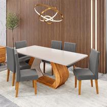 Conjunto Sala de Jantar 6 Lugares Retangular Tampo em MDF Mimos Yescasa Cinza/Mel/Blonde Conjunto Sala de Jantar 6 Lugares Retangular Tampo em MDF Mimos Yescasa Cinza/Mel/Blonde
