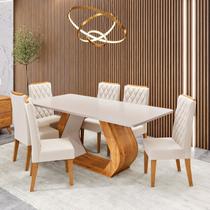 Conjunto Sala de Jantar 6 Lugares Retangular Tampo em MDF Store Bege/Mel/Blonde Conjunto Sala de Jantar 6 Lugares Retangular Tampo em MDF Store Bege/Mel/Blonde