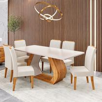 Conjunto Sala de Jantar 6 Lugares Retangular Tampo em MDF Voithy Yescasa Bege/Mel/Blonde Conjunto Sala de Jantar 6 Lugares Retangular Tampo em MDF Voithy Yescasa Bege/Mel/Blonde