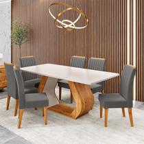 Conjunto Sala de Jantar 6 Lugares Retangular Tampo em MDF Voithy Yescasa Cinza/Mel/Blonde Conjunto Sala de Jantar 6 Lugares Retangular Tampo em MDF Voithy Yescasa Cinza/Mel/Blonde