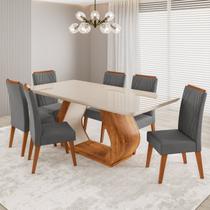 Conjunto Sala de Jantar 6 Lugares Retangular Tampo em Vidro e Mdf Saron Conjunto Sala de Jantar 6 Lugares Retangular Tampo em Vidro e Mdf Saron