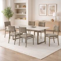Conjunto Sala de Jantar 6 Lugares Retangular Tampo Madeira Maciça Mesa Itália com Cadeiras Veneza Conjunto Sala de Jantar 6 Lugares Retangular Tampo Madeira Maciça Mesa Itália com Cadeiras Veneza