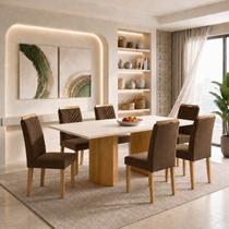 Conjunto Sala de Jantar 6 Lugares Retangular Tampo MDF 160x80cm Mesa Isla e Cadeiras Carol Conjunto Sala de Jantar 6 Lugares Retangular Tampo MDF 160x80cm Mesa Isla e Cadeiras Carol