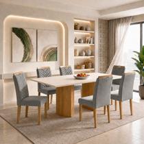 Conjunto Sala de Jantar 6 Lugares Retangular Tampo MDF 160x80cm Mesa Isla e Cadeiras Carol Conjunto Sala de Jantar 6 Lugares Retangular Tampo MDF 160x80cm Mesa Isla e Cadeiras Carol